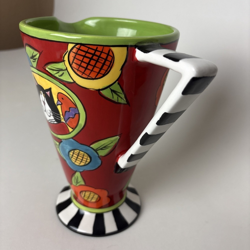 Catzilla Pedestal Pitcher By Candace Reiter Colorful Artsy Flowers Cat Design - Picture 8 of 14